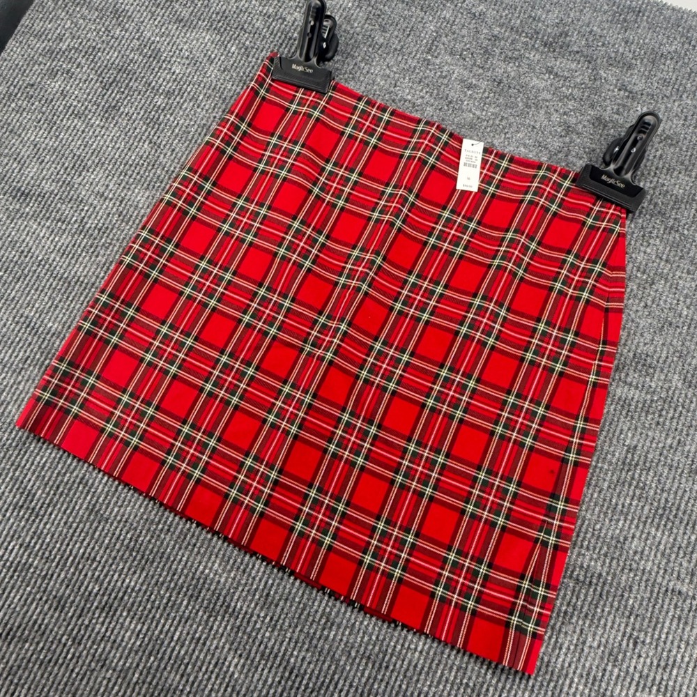 Talbots Plaid Skirt Womens 16 Red New Tartan Side Zip Mini A-Line C4-0486